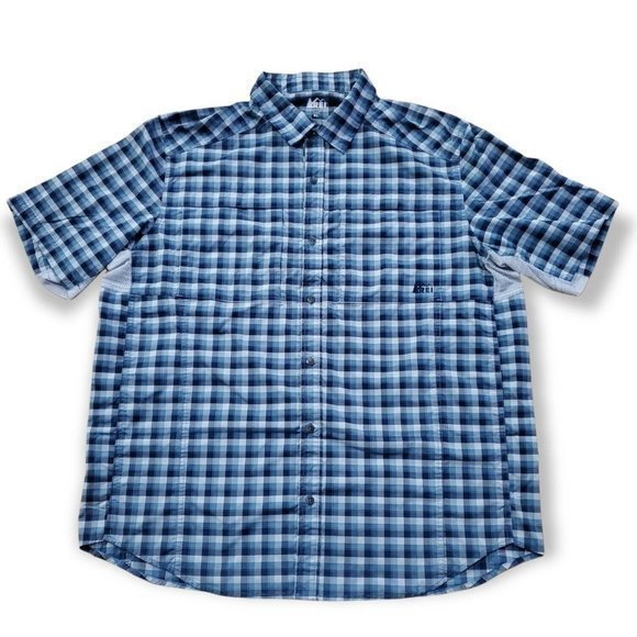 REI CO-OP Men's Plaid Short-Sleeve Button-Up Mesh Underarms Hiking‎ Shirt Sz XL - Picture 1 of 5